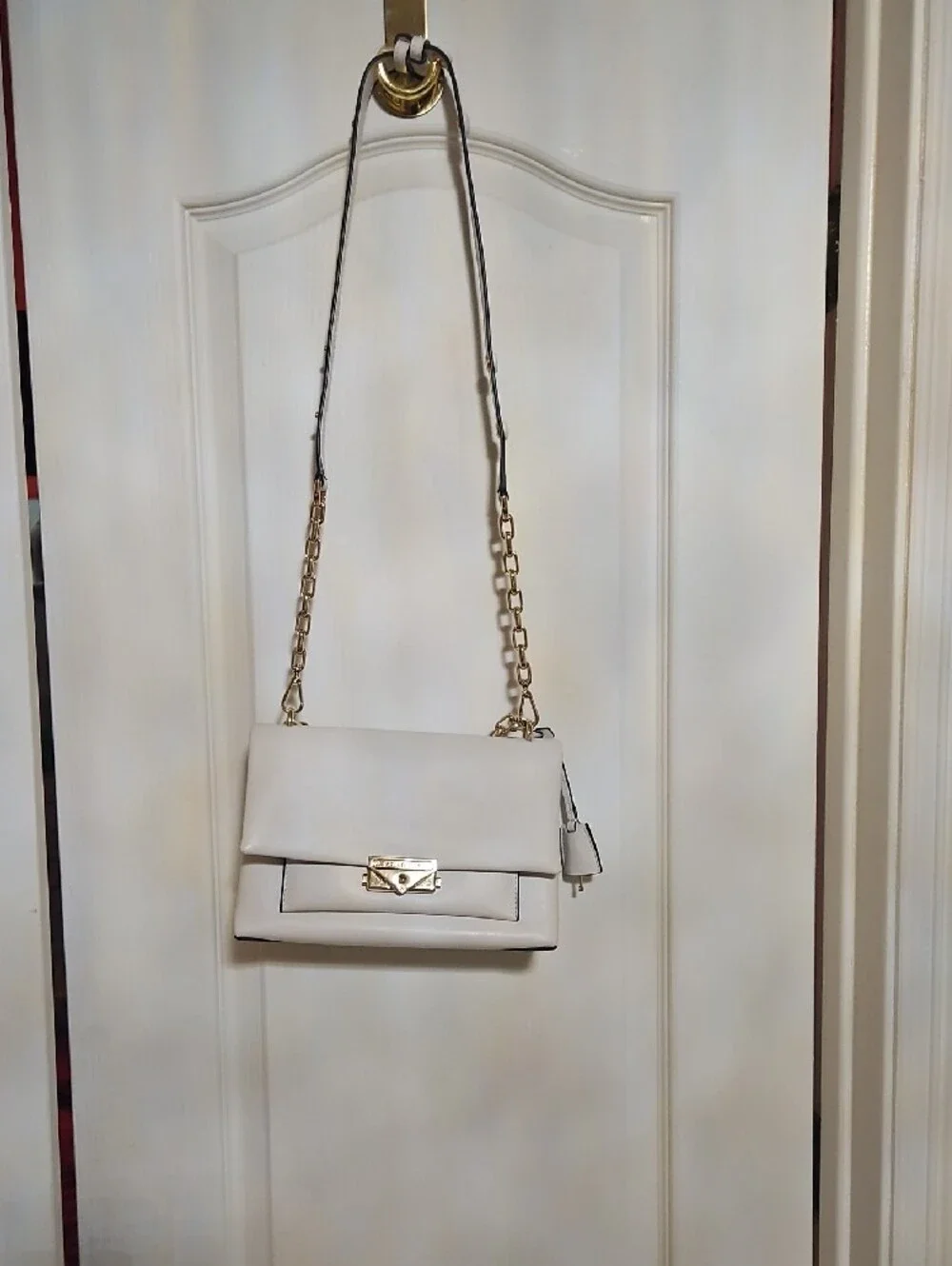 Michael Kors Cream Leather Crossbody with Gold Chain
